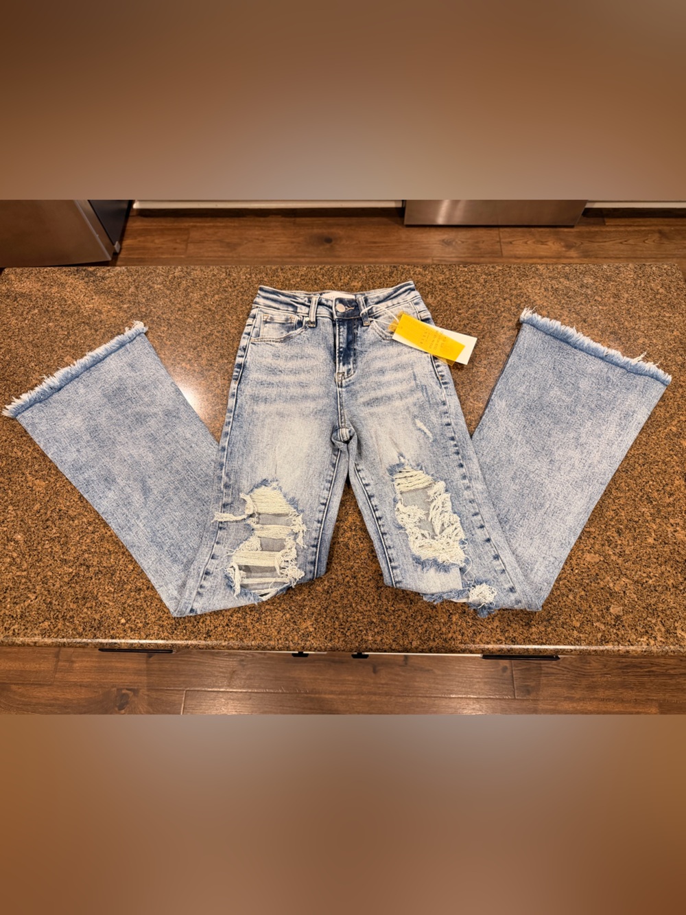 BRAND NEW Risen Los Angeles High-Rise medium acid wash,Distressed Wide-Leg Jeans